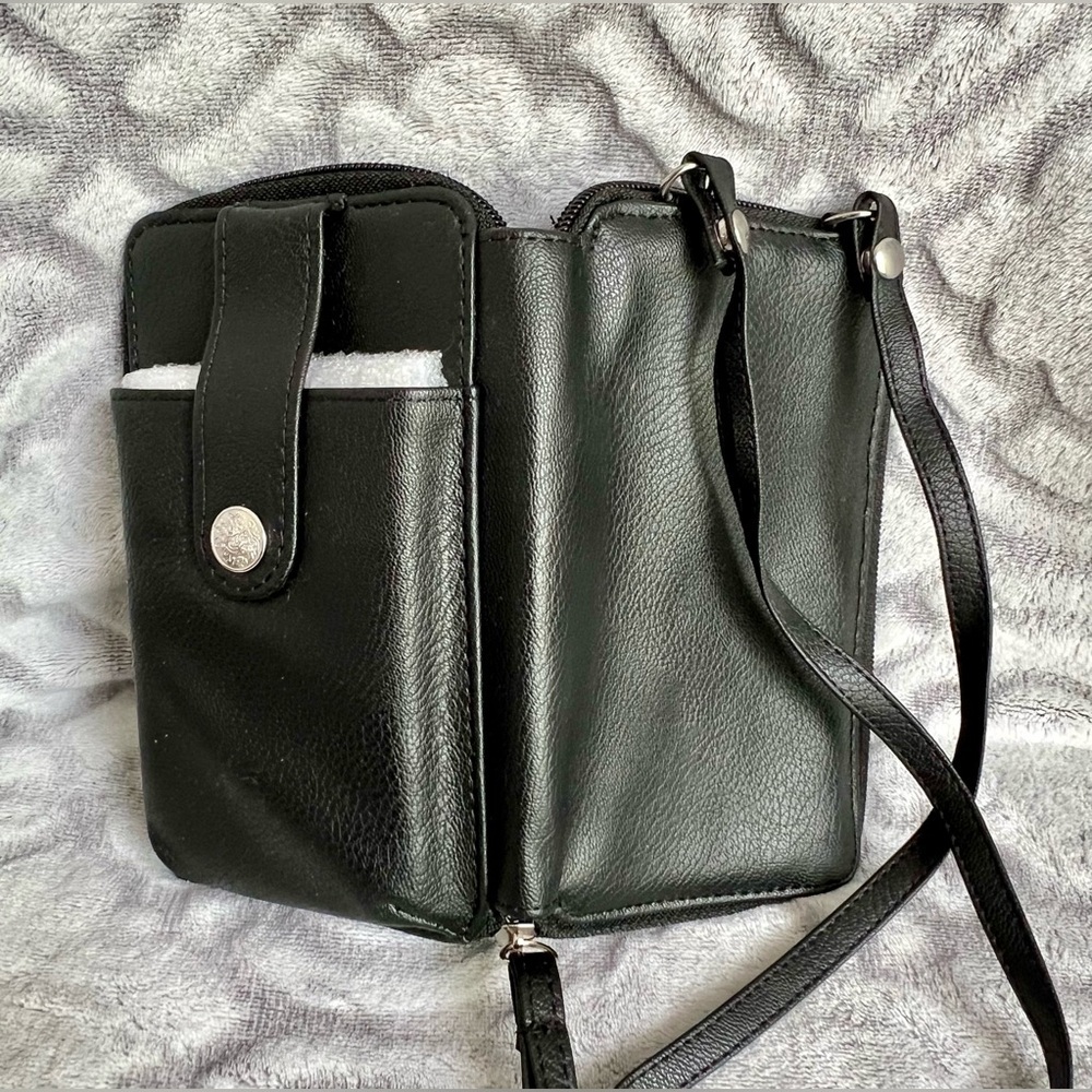 Black Faux Leather Crossbody Wallet – Phone & Card Holder, NWOT
